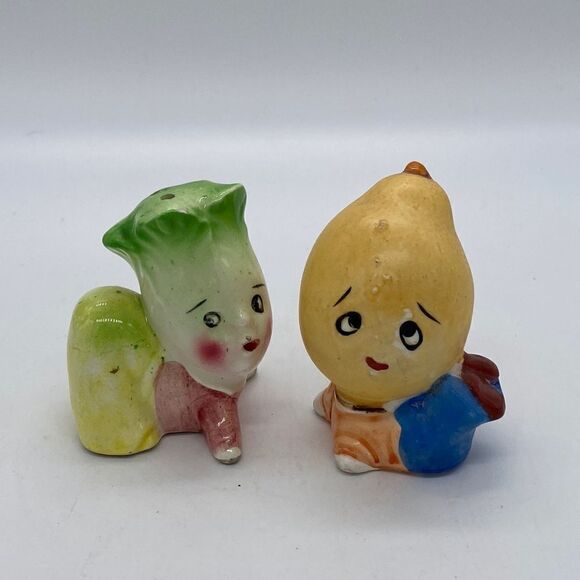 Vintage Japan Anthropomorphic Baby Vegetable Salt and Pepper Shakers - Picture 1 of 7